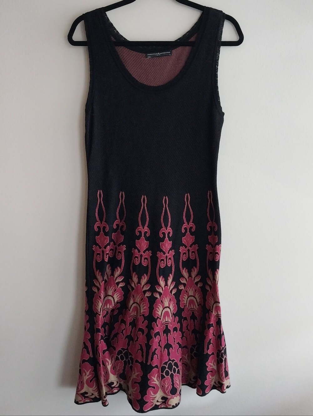 Peruvian Connection Black & Pink Damask Pattern Pima Cotton Sweater Knit Dress